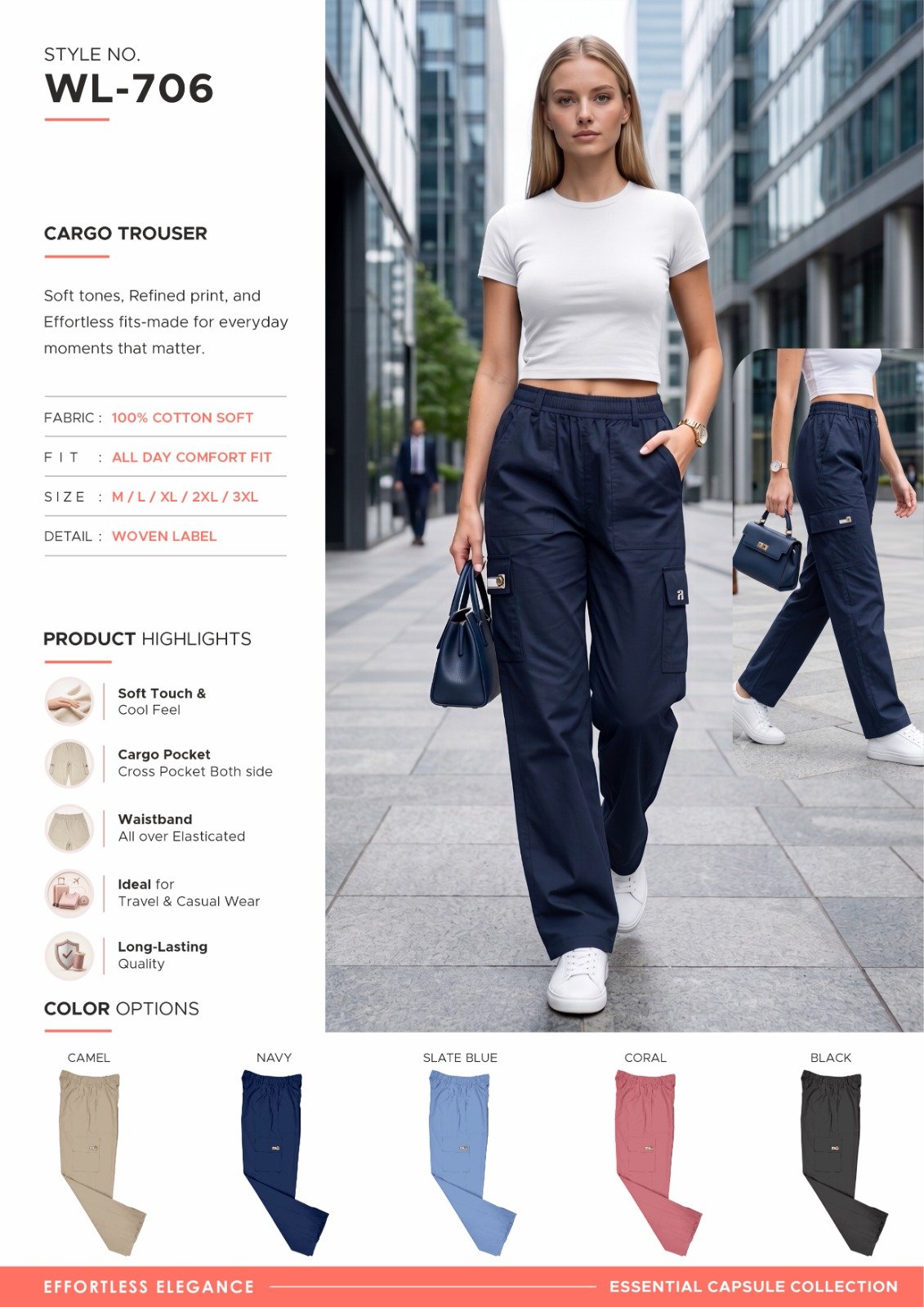 Women’s Navy Cargo Trousers - illustrative garment style