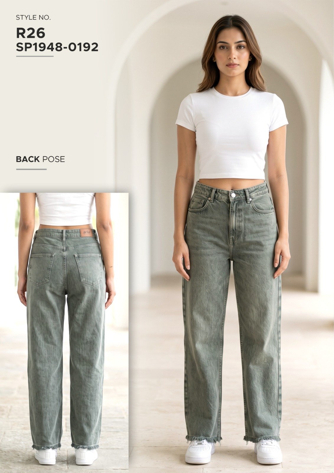 Women’s Olive Wide-Leg Denim Jeans - illustrative garment style