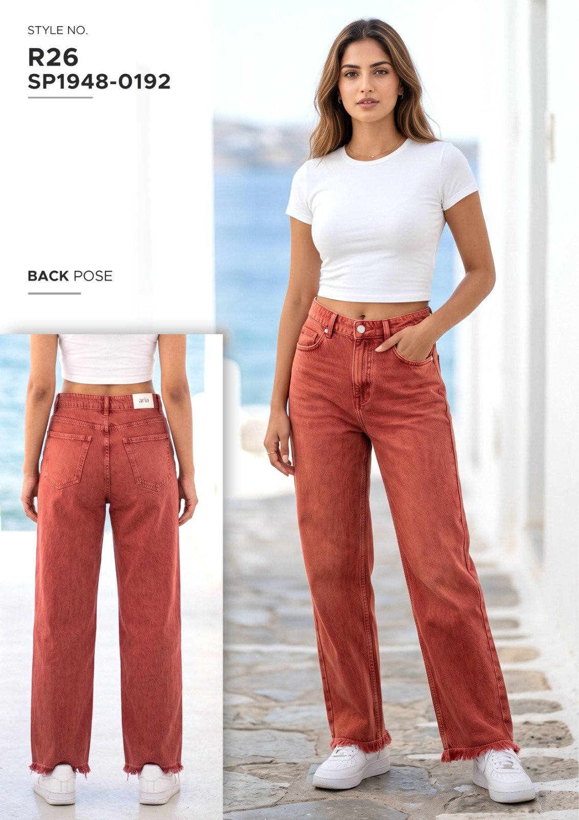Women’s Red Wide-Leg Denim Jeans - illustrative garment style