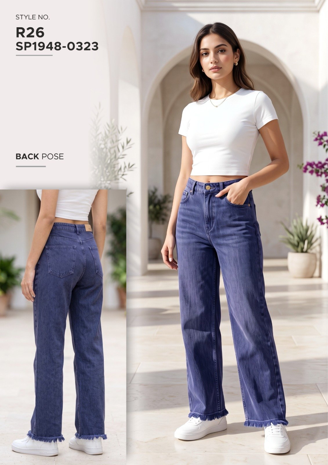 Women’s Dark Blue Wide-Leg Denim Jeans - illustrative garment style