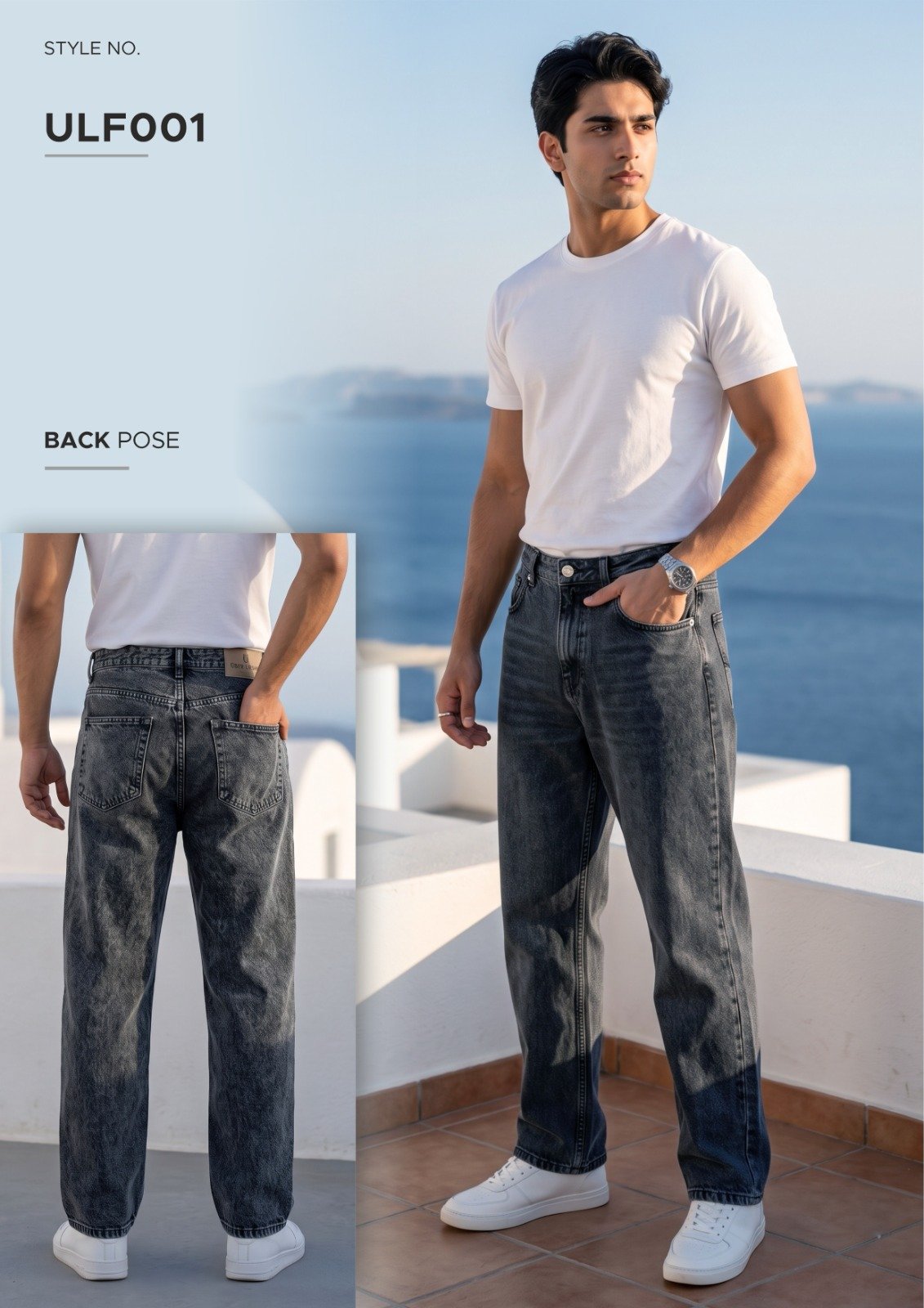 Men’s Dark Grey Washed Denim Jeans - illustrative garment style