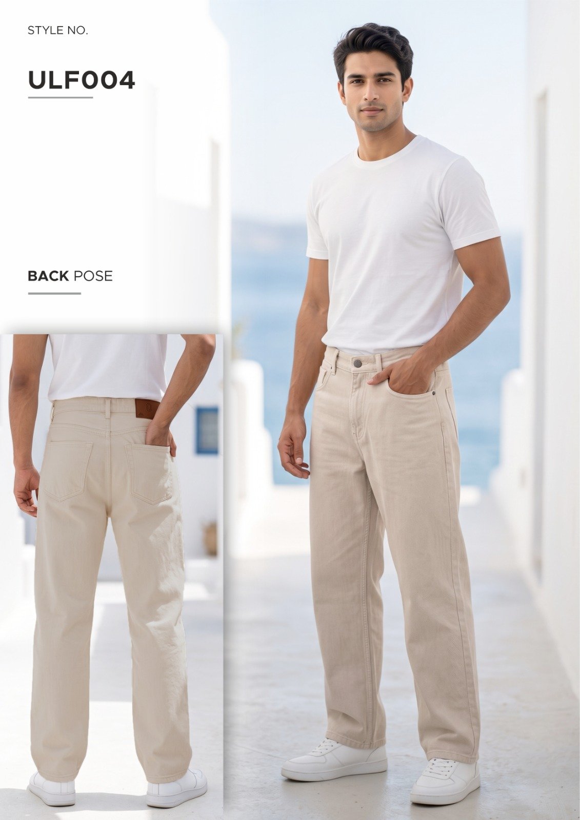Men’s Beige Denim Jeans - illustrative garment style