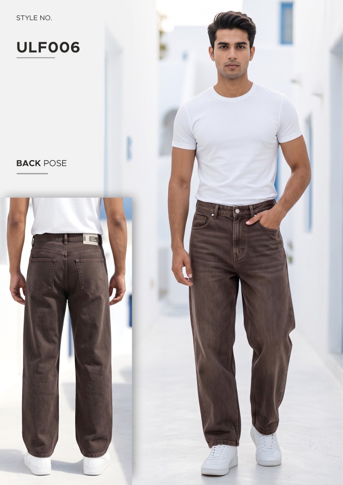 Men’s Brown Straight-Leg Denim Jeans - illustrative garment style