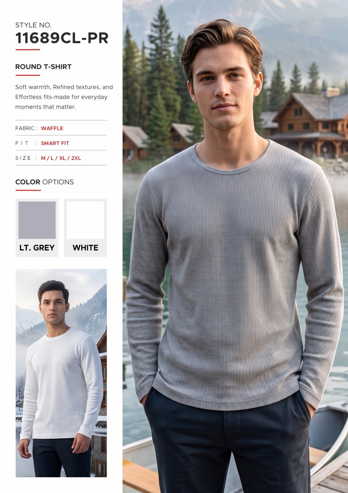 Men’s Grey Waffle-Knit Long-Sleeve T-Shirt - illustrative garment style