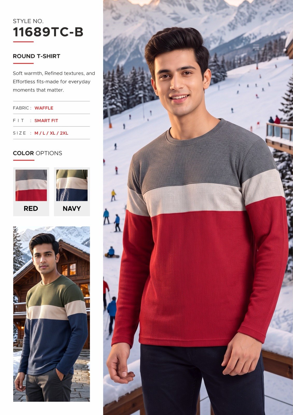 Men’s Red and Grey Waffle-Knit T-Shirt - illustrative garment style