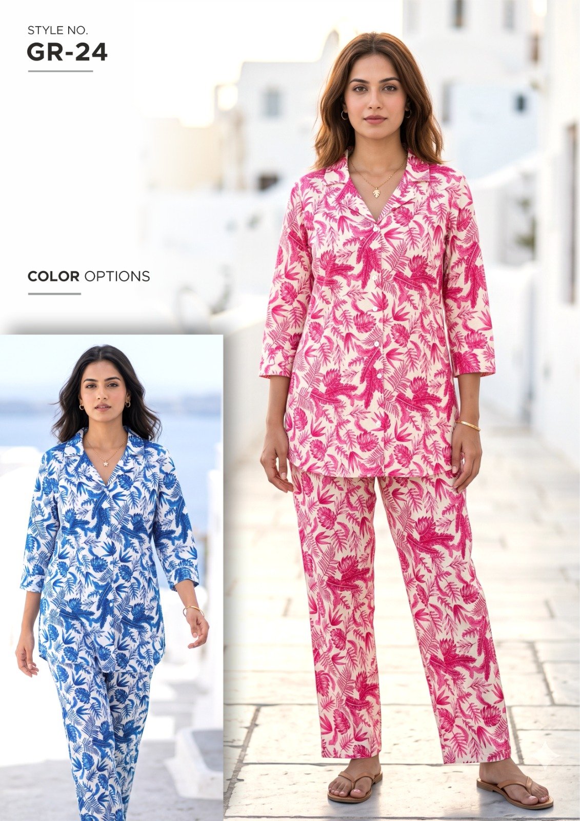 Women’s Pink Floral Print Kurti Set - illustrative garment style