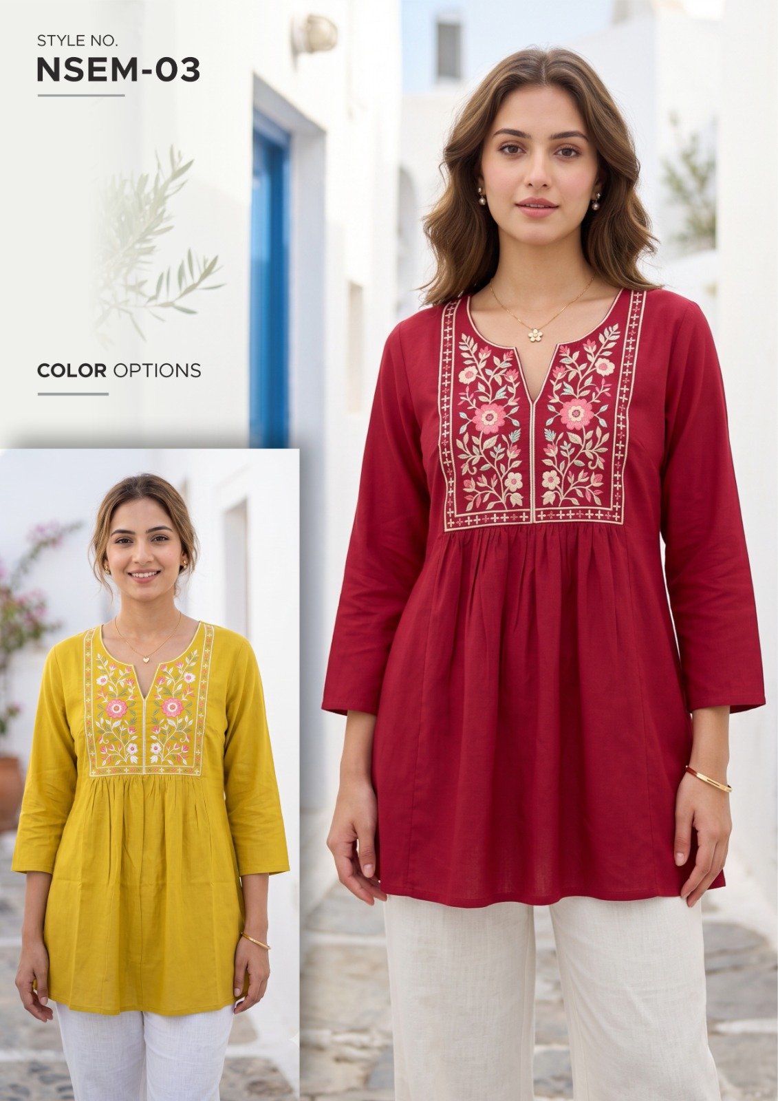 Women’s Maroon Embroidered Short Kurti - illustrative garment style