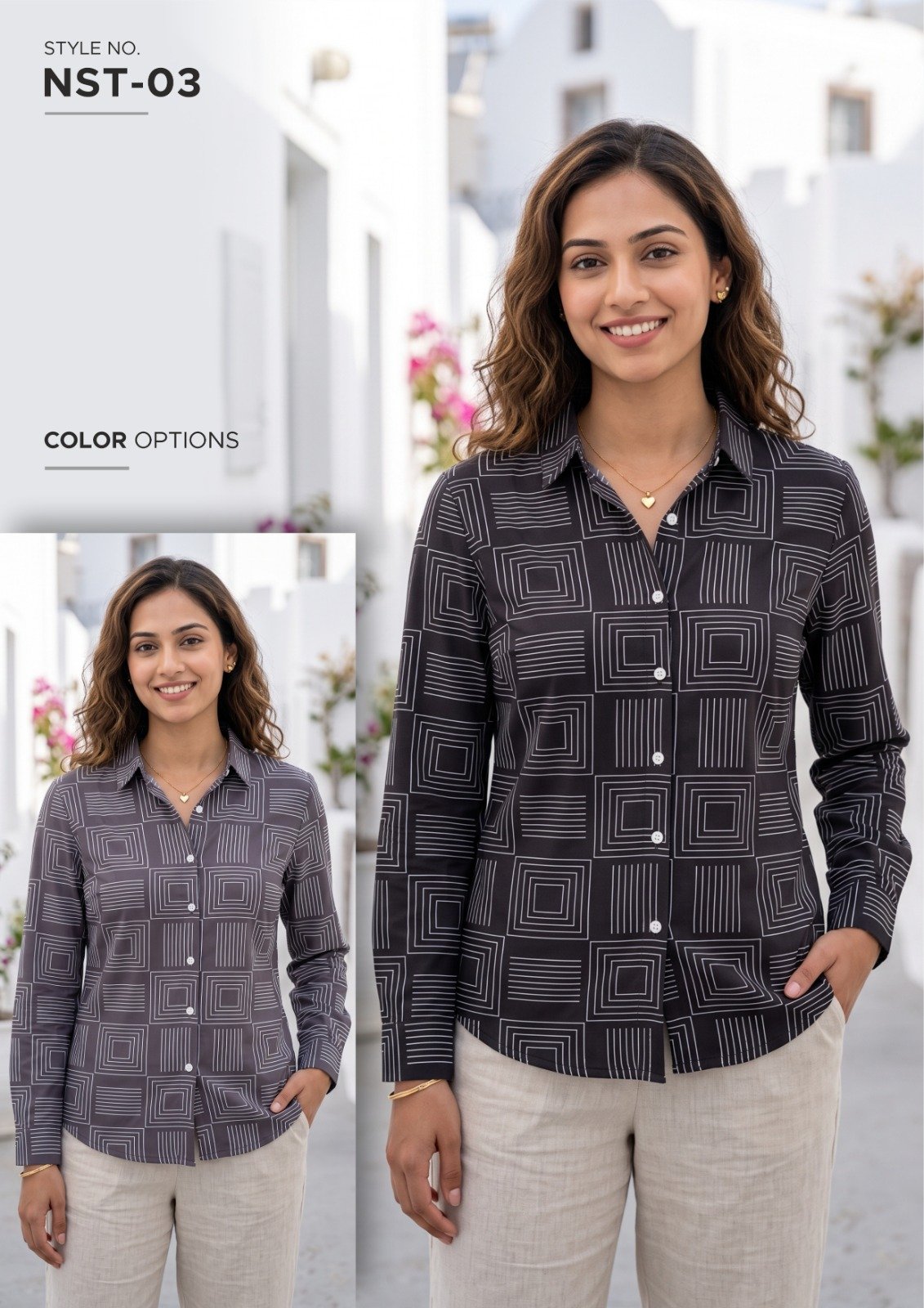 Women’s Charcoal Printed Casual Shirt - illustrative garment style