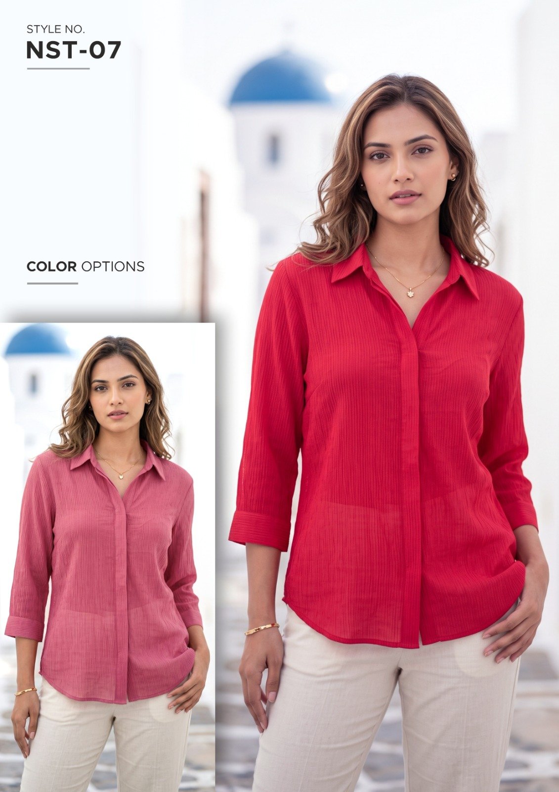 Women’s Red Collared Casual Top - illustrative garment style