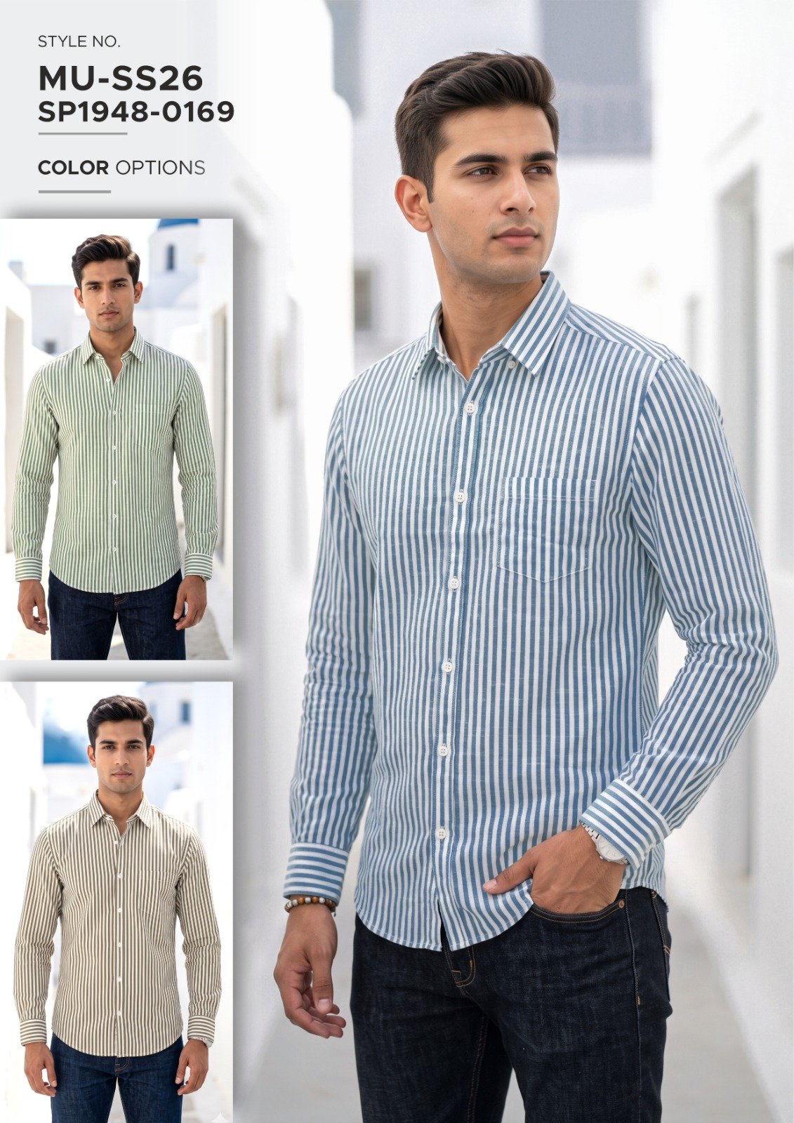 Men’s Blue Stripe Button-Down Shirt - illustrative garment style