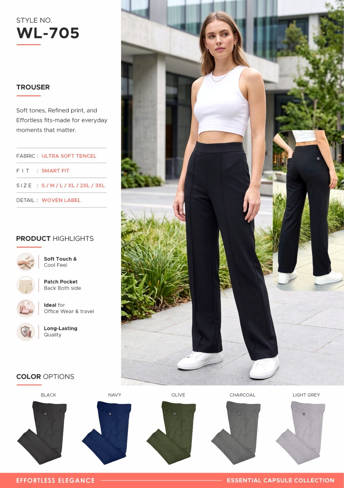 Women’s Black Straight-Leg Trousers - illustrative garment style