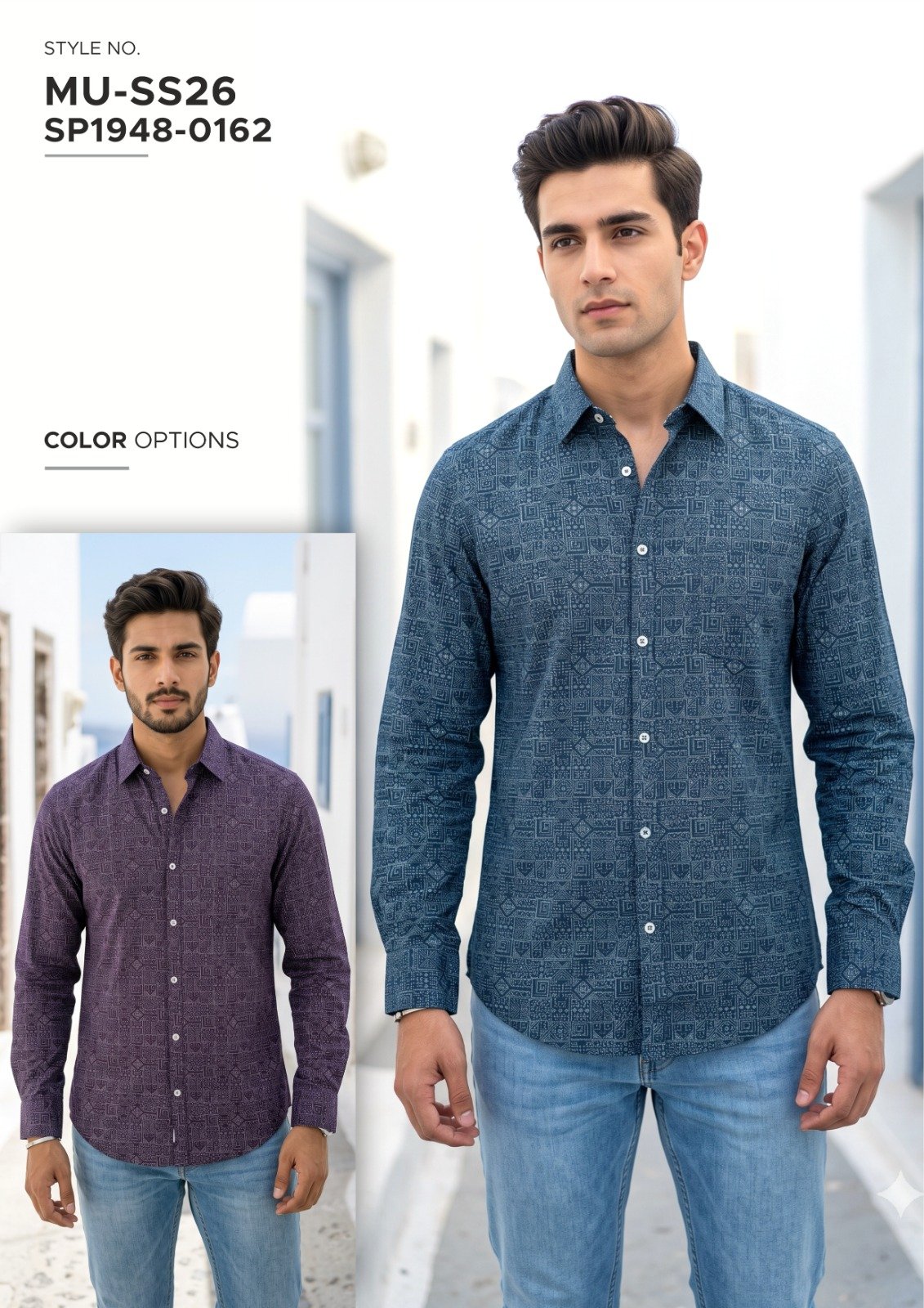 Men’s dark blue printed long-sleeve shirt - SP1948-0162 | Raghuvir Lifestyle Men’s dark blue printed long-sleeve shirt - SP1948-0162