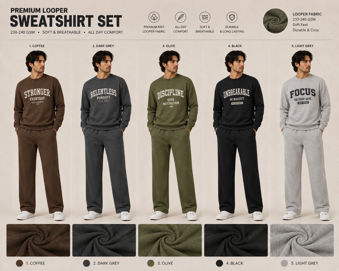 Men’s sweatshirt and jogger sets in five colours | Raghuvir Lifestyle Men’s sweatshirt and jogger sets in five colours