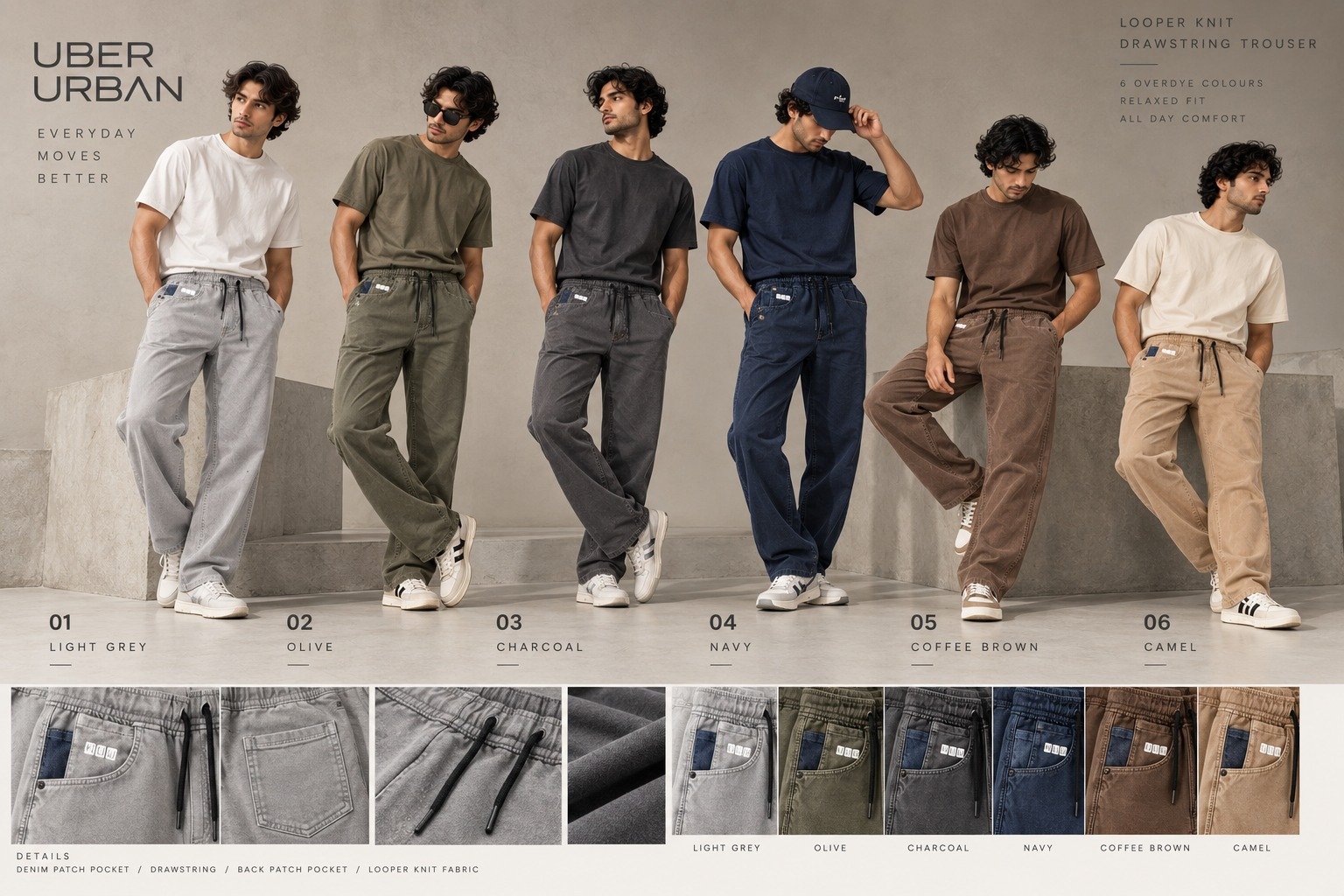 Men’s overdyed drawstring straight-fit bottoms in six colours | Raghuvir Lifestyle Men’s overdyed drawstring straight-fit bottoms in six colours