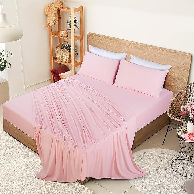 Jersey knit sheet set in pink | Raghuvir Lifestyle Jersey knit sheet set in pink