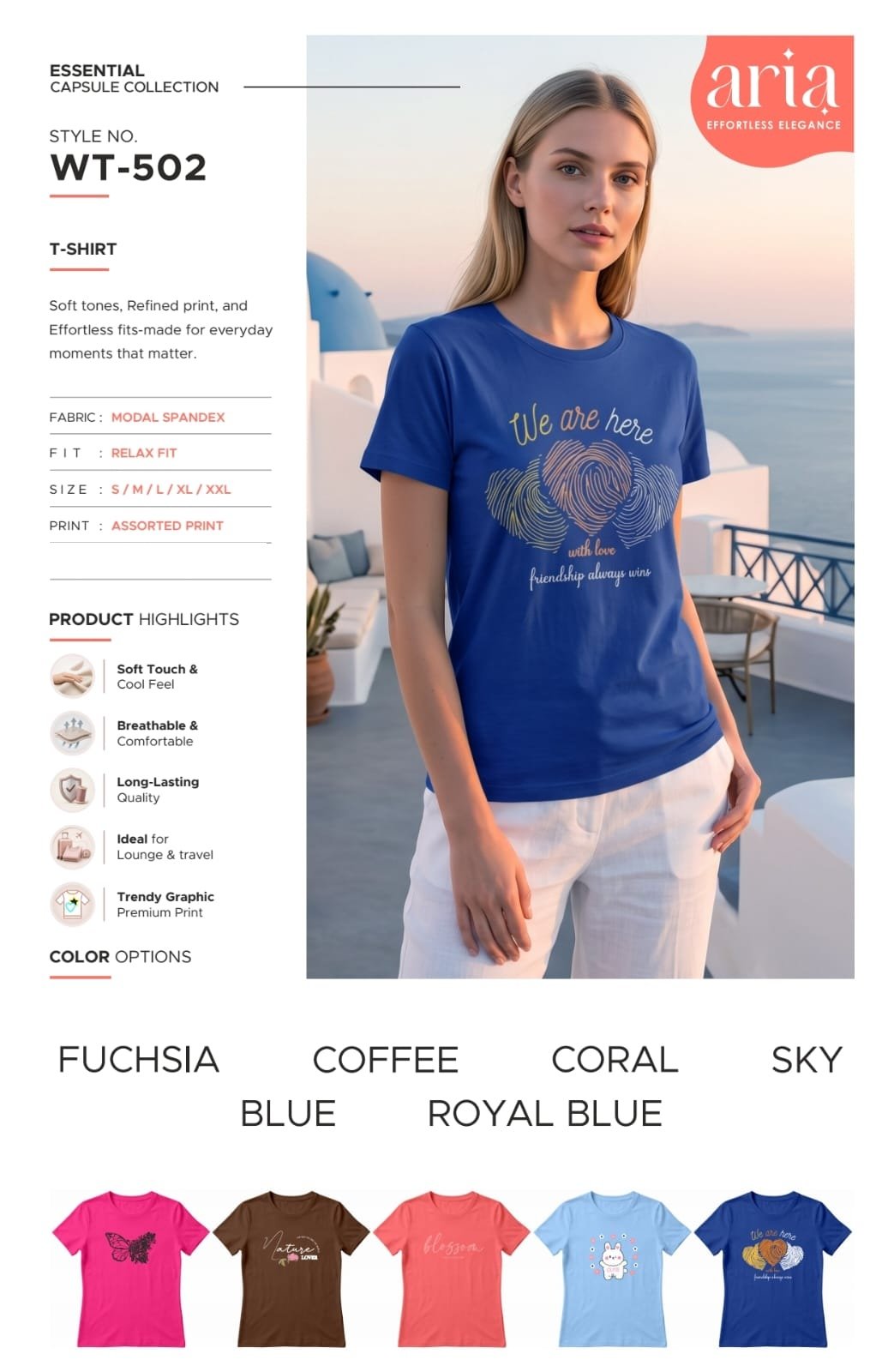 Aria WT-502 women's printed T-shirt | Raghuvir Lifestyle Aria WT-502 women's printed T-shirt