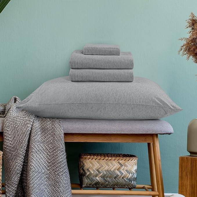 Jersey knit sheet set folded in grey | Raghuvir Lifestyle Jersey knit sheet set folded in grey