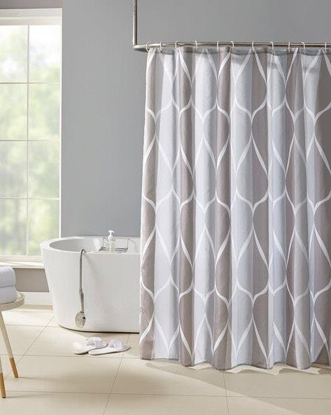 Shower curtain in grey geometric print | Raghuvir Lifestyle Shower curtain in grey geometric print