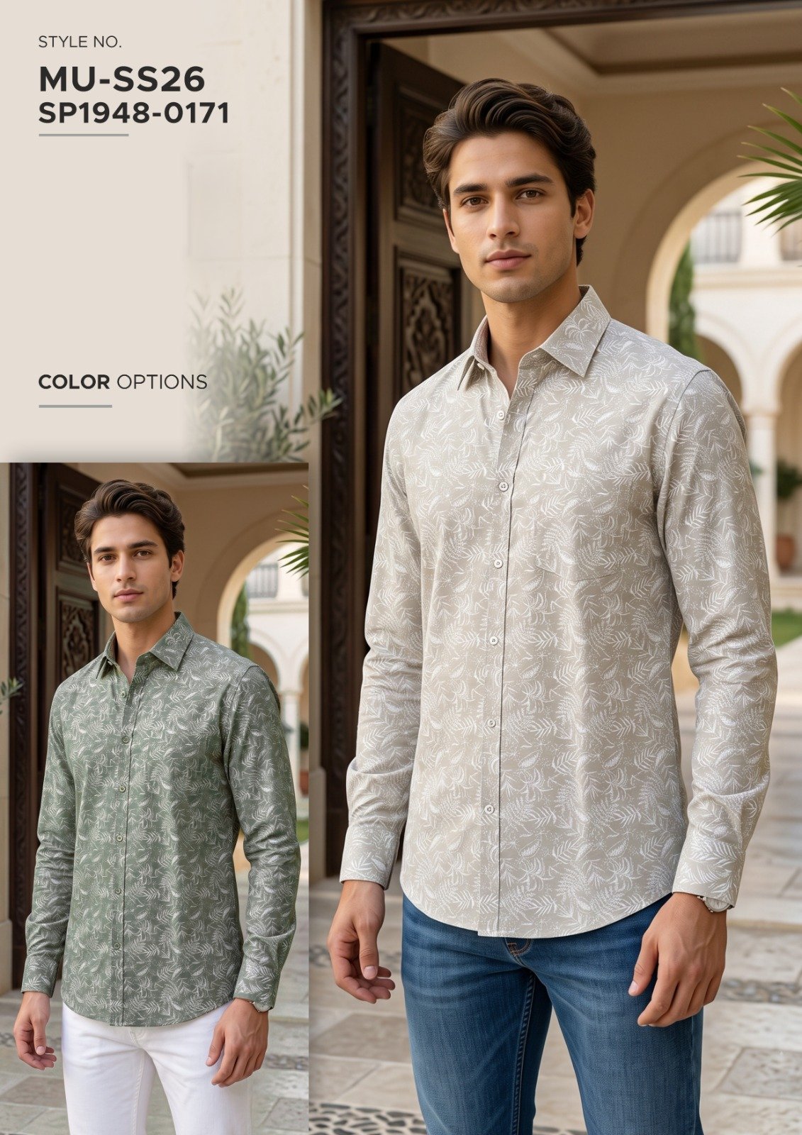 Men’s white patterned long-sleeve shirt - SP1948-0171 | Raghuvir Lifestyle Men’s white patterned long-sleeve shirt - SP1948-0171