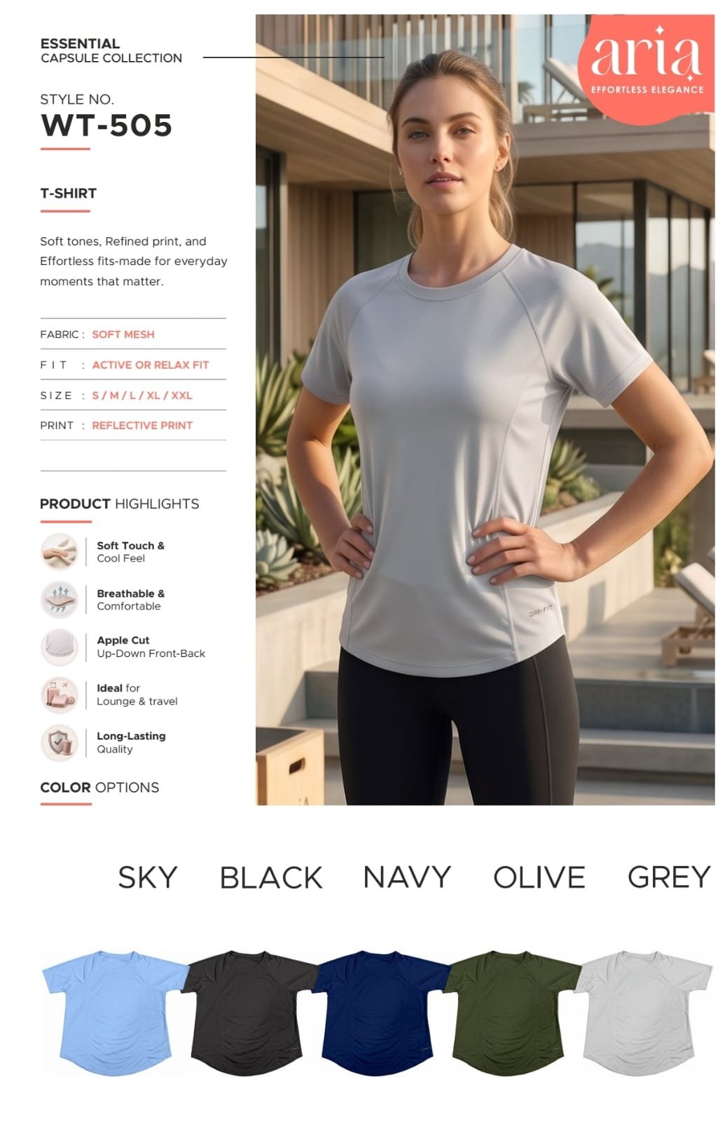 Aria WT-505 women's active T-shirt | Raghuvir Lifestyle Aria WT-505 women's active T-shirt
