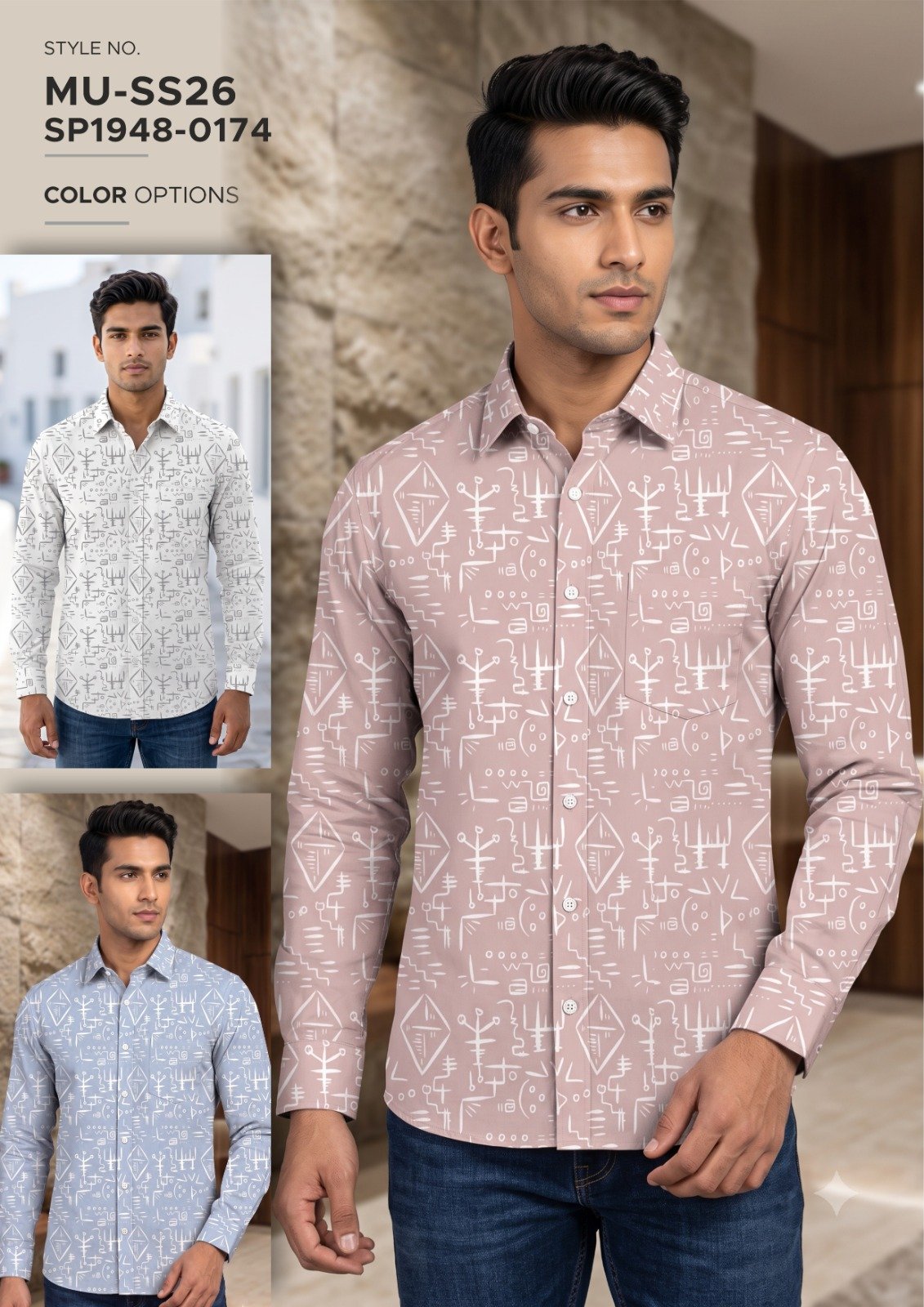Men’s pink patterned long-sleeve shirt - SP1948-0174 | Raghuvir Lifestyle Men’s pink patterned long-sleeve shirt - SP1948-0174