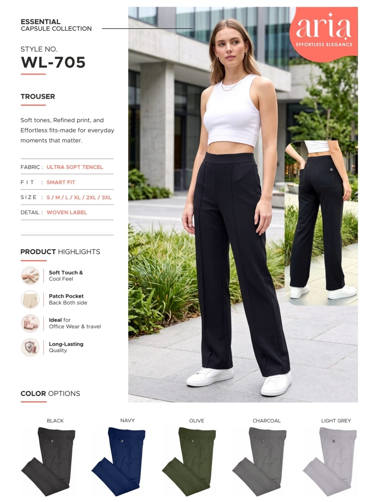 Aria WL-705 women's smart-fit trousers | Raghuvir Lifestyle Aria WL-705 women's smart-fit trousers