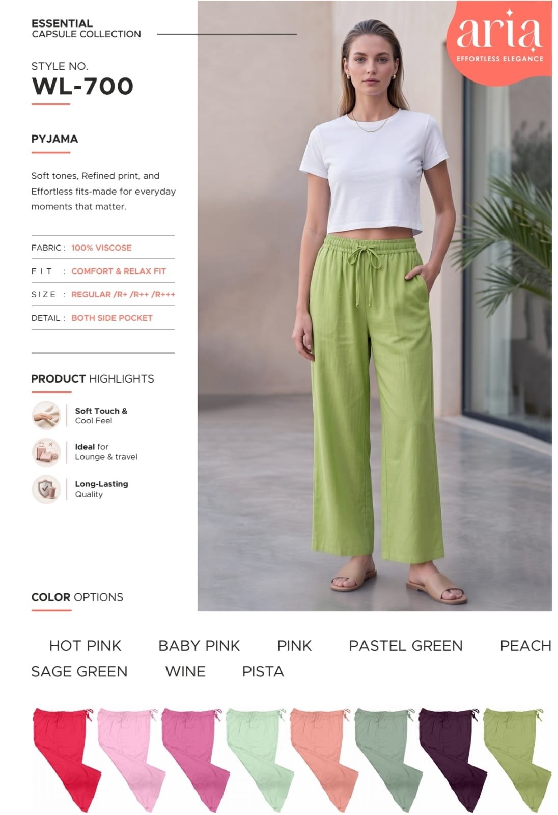 Aria WL-700 women's viscose pyjama pants | Raghuvir Lifestyle Aria WL-700 women's viscose pyjama pants
