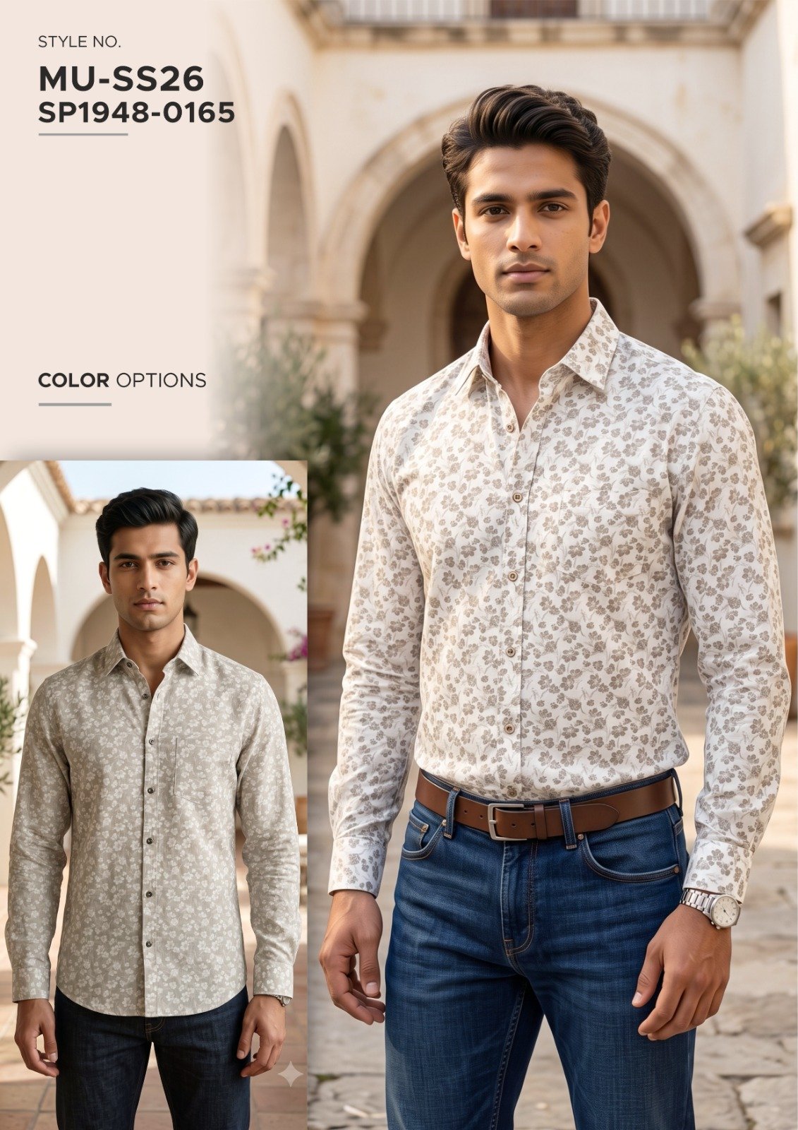 Men’s cream patterned long-sleeve shirt - SP1948-0165 | Raghuvir Lifestyle Men’s cream patterned long-sleeve shirt - SP1948-0165