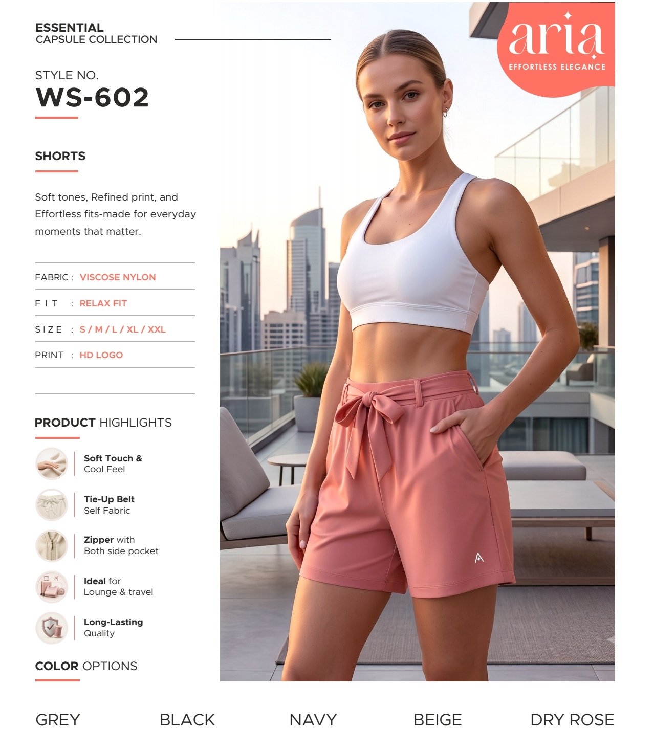 Aria WS-602 women's tie-belt shorts | Raghuvir Lifestyle Aria WS-602 women's tie-belt shorts