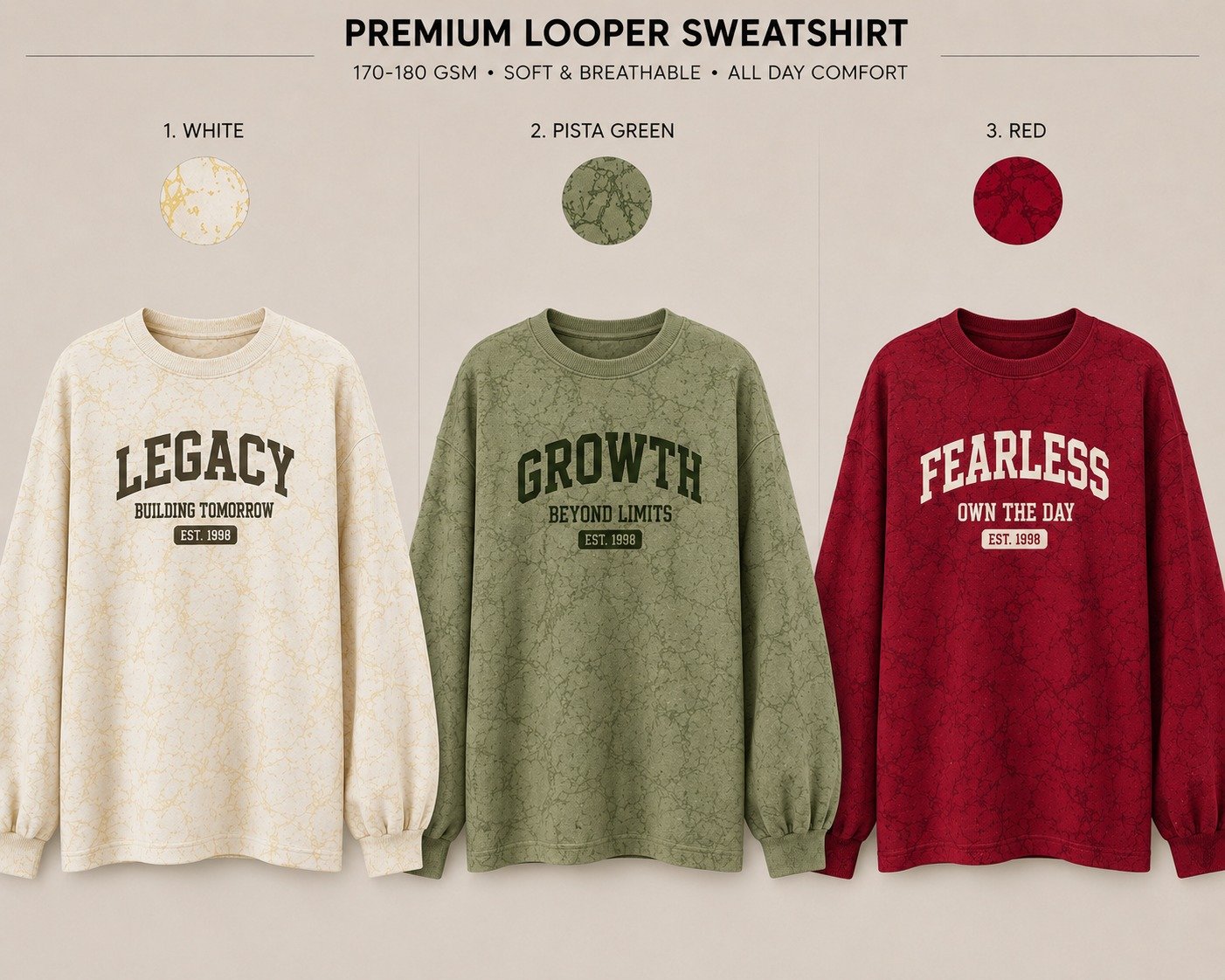 Printed sweatshirts in three colours | Raghuvir Lifestyle Printed sweatshirts in three colours