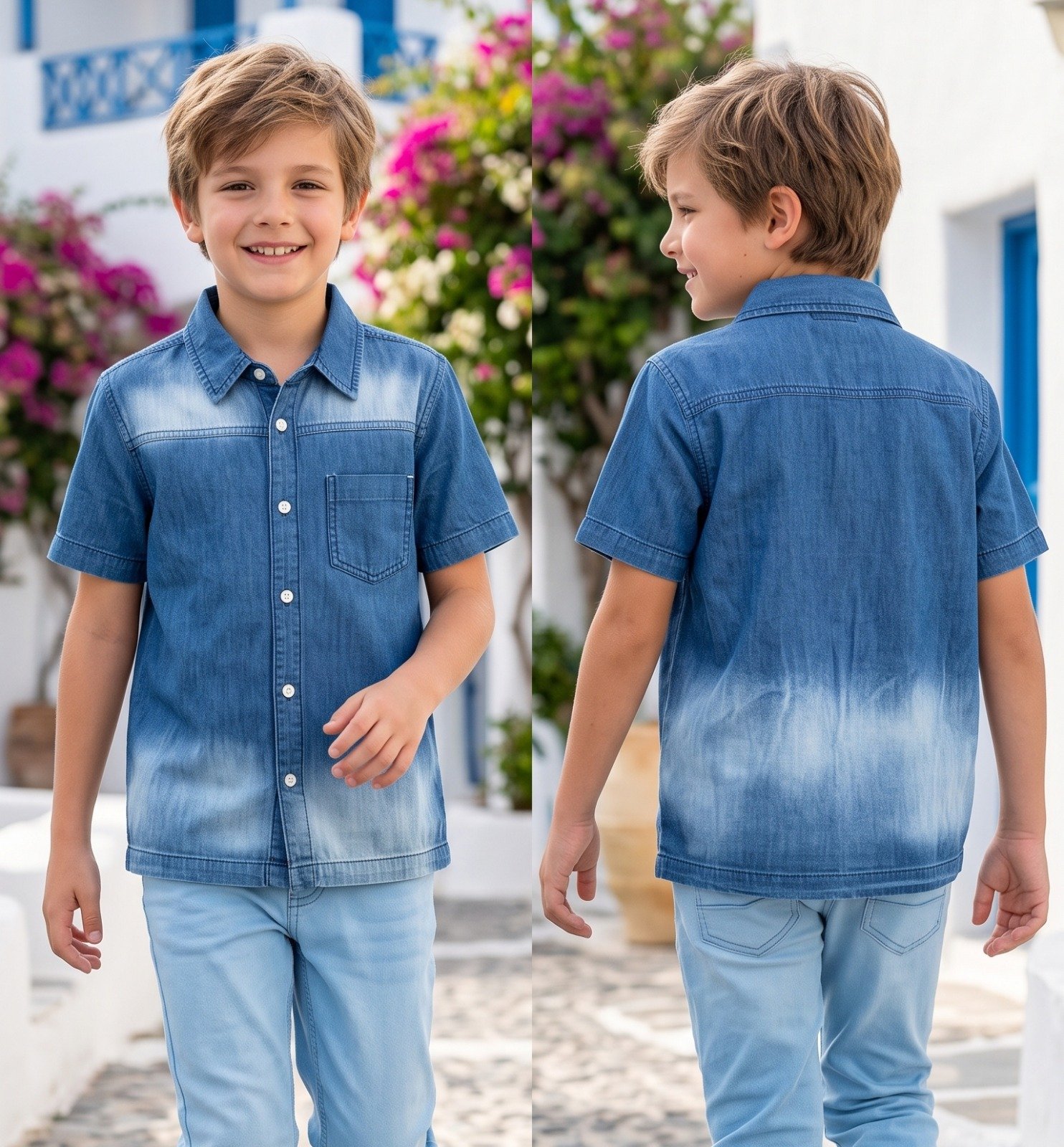 Blue ombre short sleeve denim shirt | Raghuvir Lifestyle Blue ombre short sleeve denim shirt