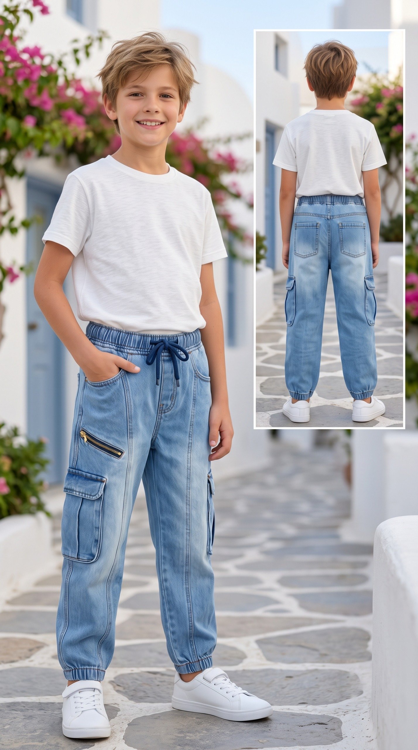 Light blue zip pocket cargo joggers | Raghuvir Lifestyle Light blue zip pocket cargo joggers