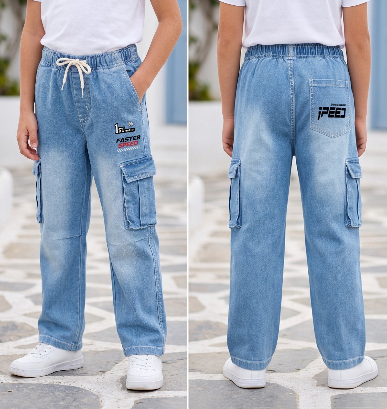 Light blue Faster Speed cargo jeans | Raghuvir Lifestyle Light blue Faster Speed cargo jeans