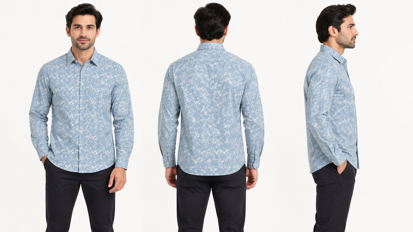 Men’s Blue Printed Long-Sleeve Shirt | Raghuvir Lifestyle Men’s Blue Printed Long-Sleeve Shirt