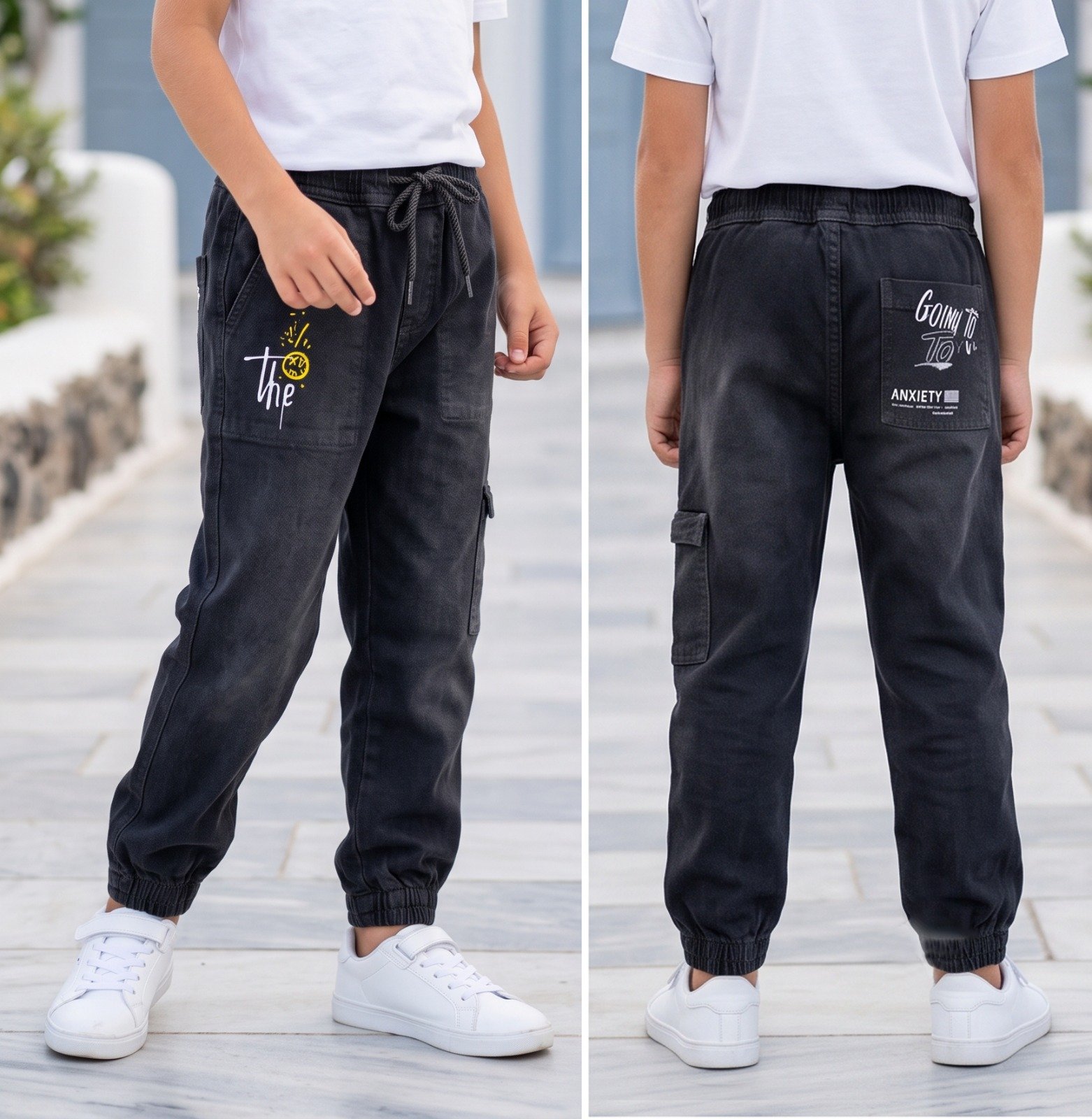 Black Going To graphic cargo joggers | Raghuvir Lifestyle Black Going To graphic cargo joggers