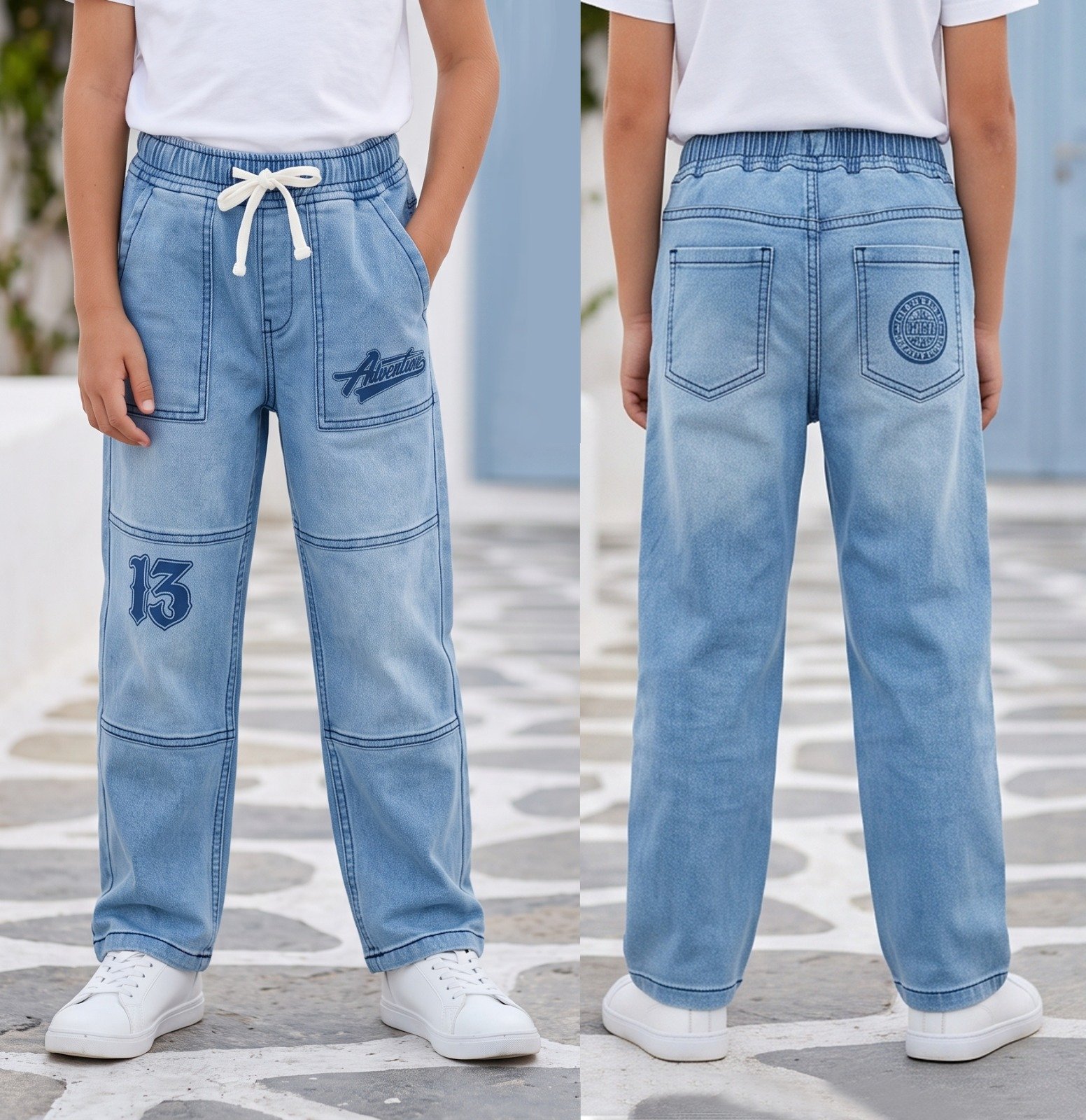 Light blue Adventure 13 panel jeans | Raghuvir Lifestyle Light blue Adventure 13 panel jeans
