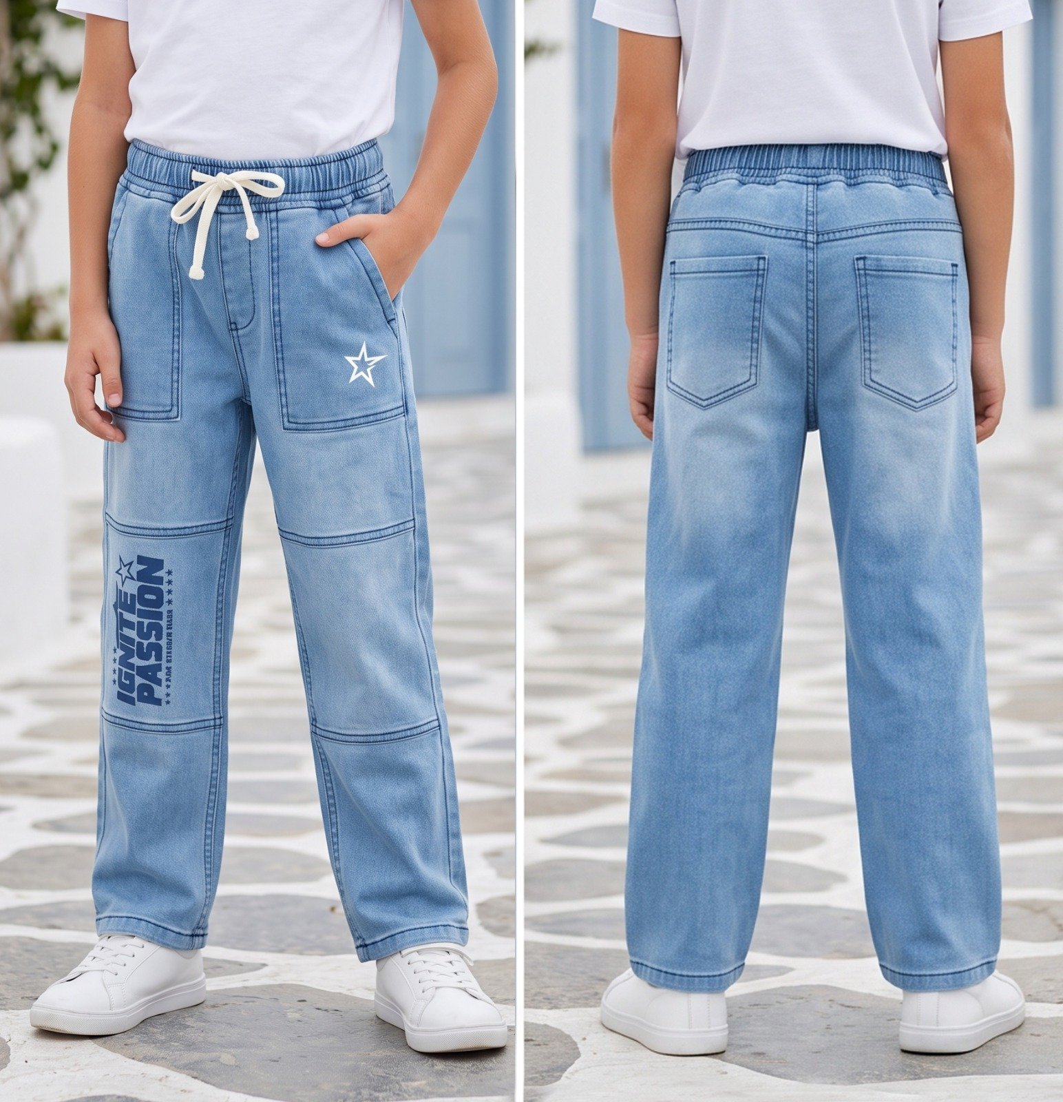 Light blue Ignite Passion panel jeans | Raghuvir Lifestyle Light blue Ignite Passion panel jeans