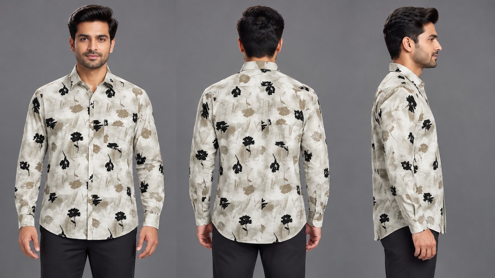 Men’s White Floral Print Long-Sleeve Shirt | Raghuvir Lifestyle Men’s White Floral Print Long-Sleeve Shirt
