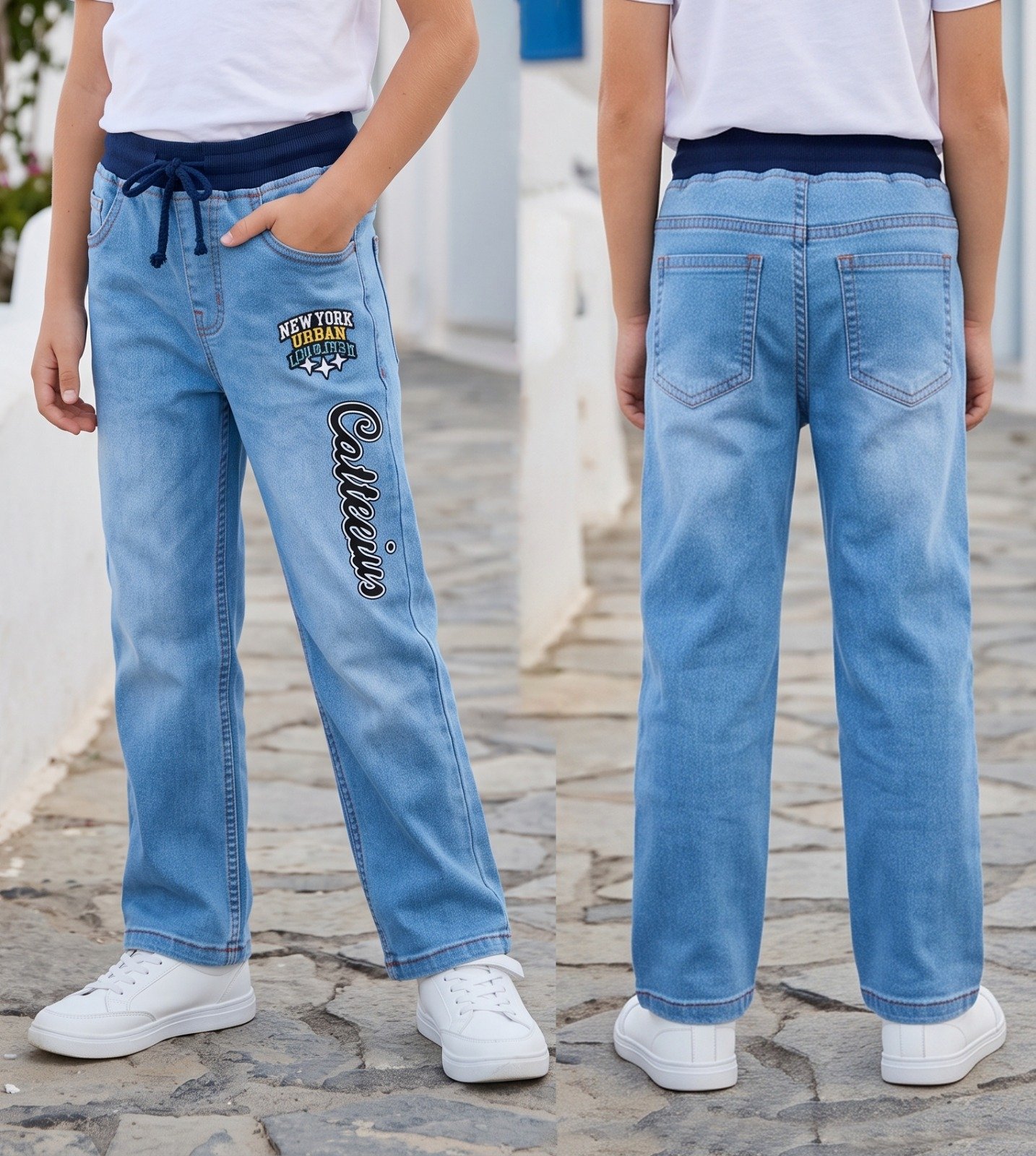 Light blue New York Urban script jeans | Raghuvir Lifestyle Light blue New York Urban script jeans