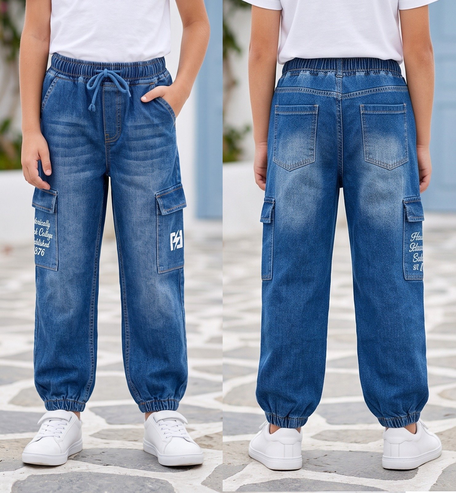 Blue Historically College cargo joggers | Raghuvir Lifestyle Blue Historically College cargo joggers