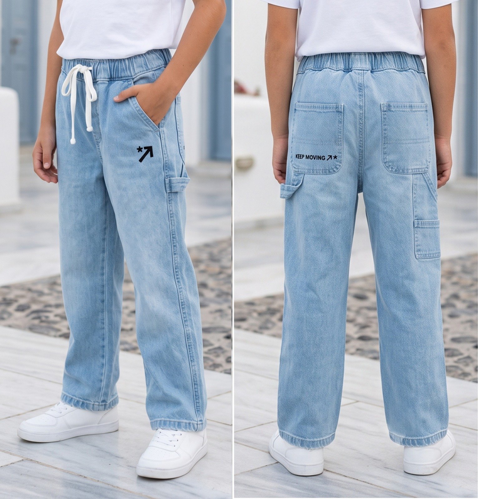 Light blue Keep Moving carpenter jeans | Raghuvir Lifestyle Light blue Keep Moving carpenter jeans