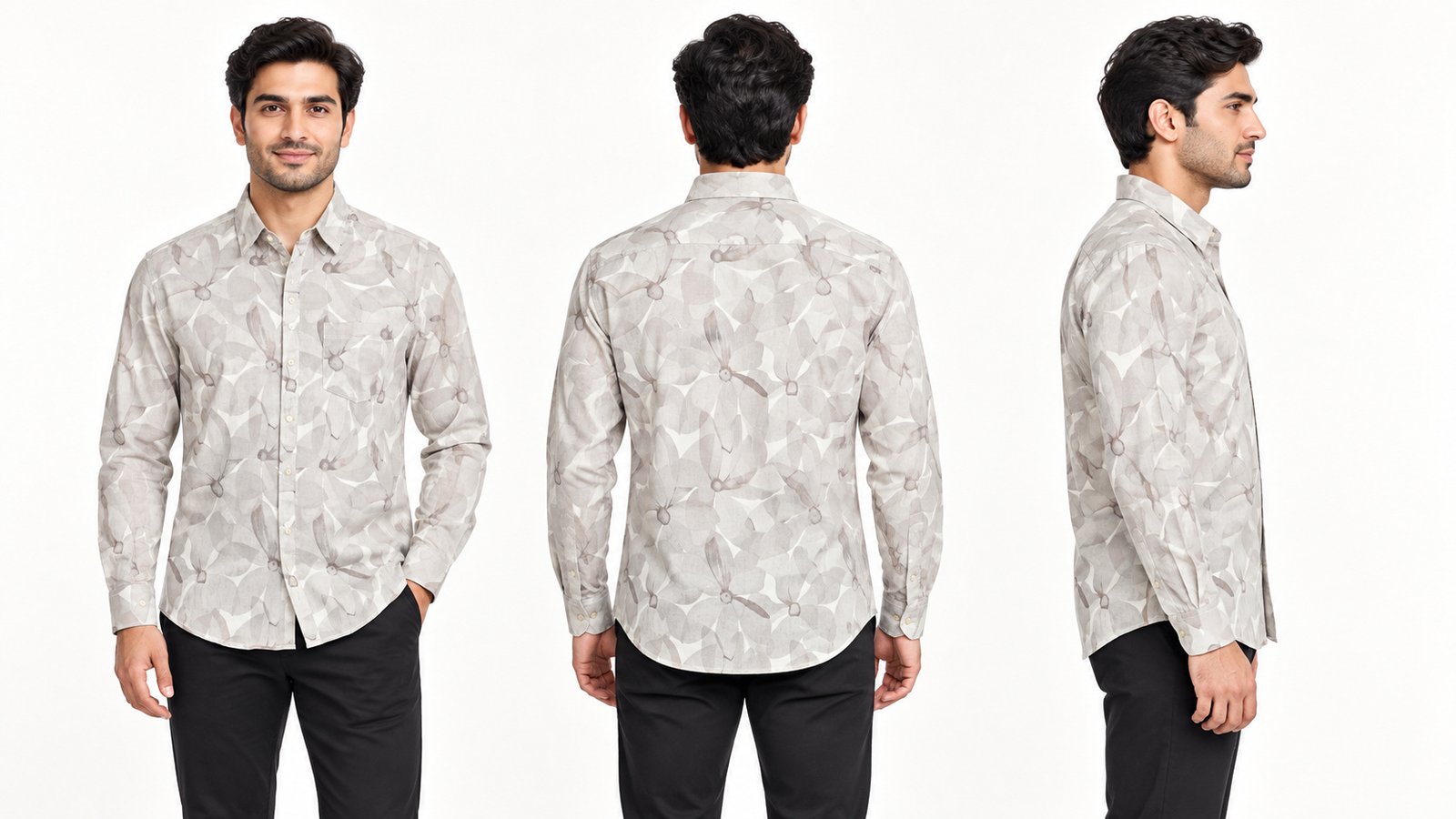 Men’s Cream Printed Long-Sleeve Shirt | Raghuvir Lifestyle Men’s Cream Printed Long-Sleeve Shirt