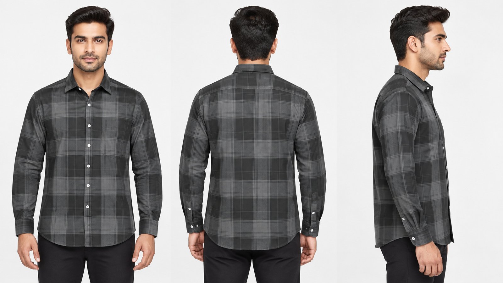 Men’s Charcoal Check Long-Sleeve Shirt | Raghuvir Lifestyle Men’s Charcoal Check Long-Sleeve Shirt