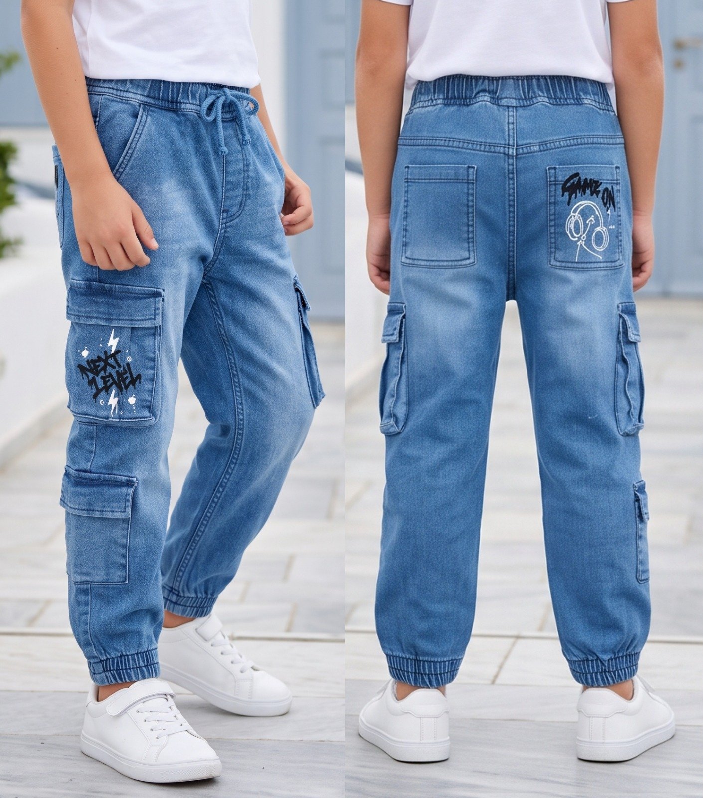 Blue Next Level and Game On cargo joggers | Raghuvir Lifestyle Blue Next Level and Game On cargo joggers