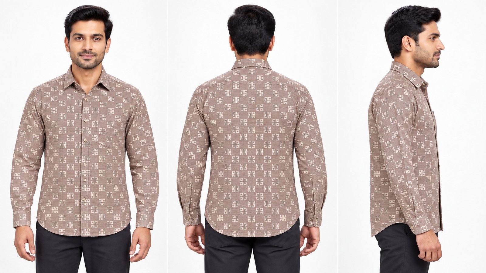 Men’s Pink Geometric Print Long-Sleeve Shirt | Raghuvir Lifestyle Men’s Pink Geometric Print Long-Sleeve Shirt