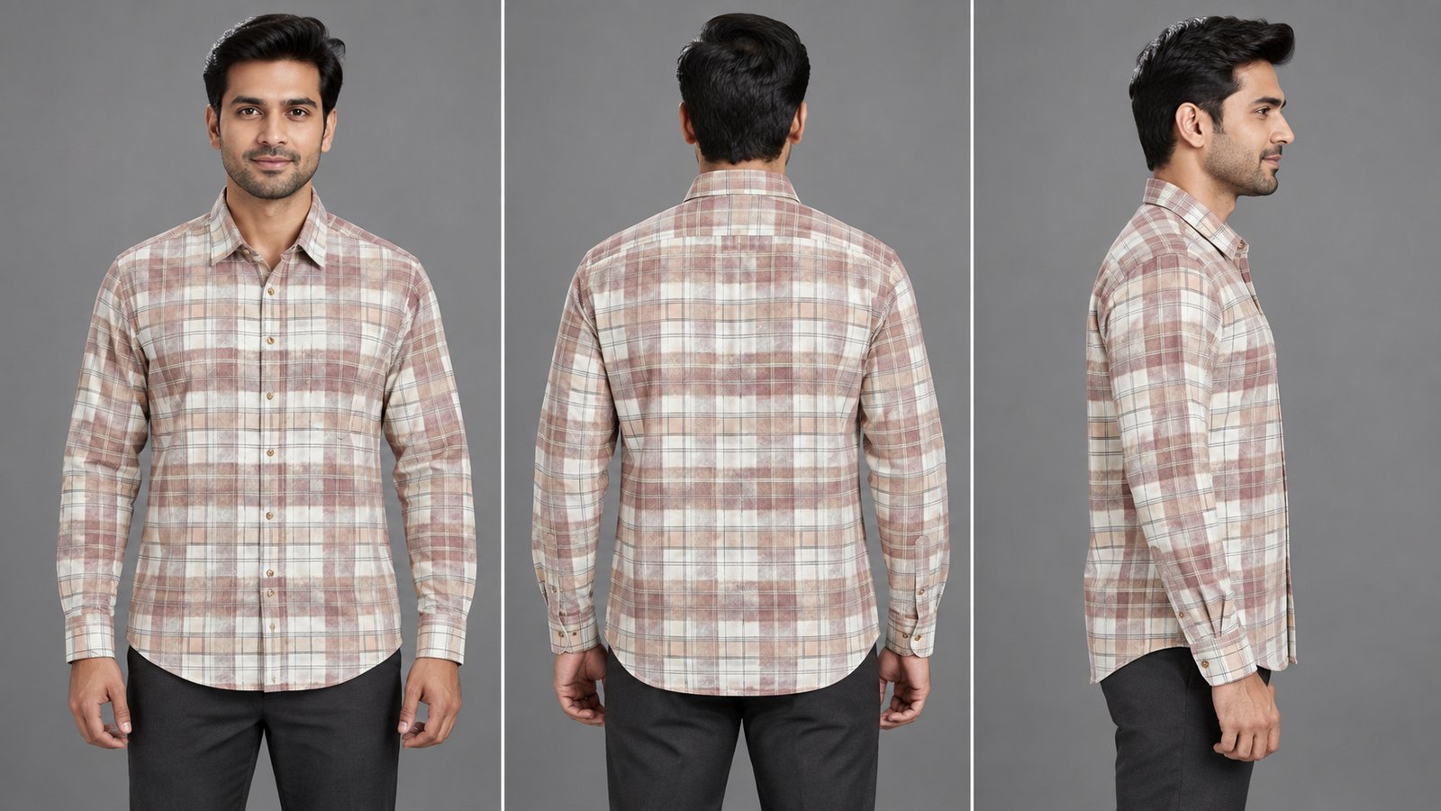 Men’s Pink and Grey Check Long-Sleeve Shirt | Raghuvir Lifestyle Men’s Pink and Grey Check Long-Sleeve Shirt