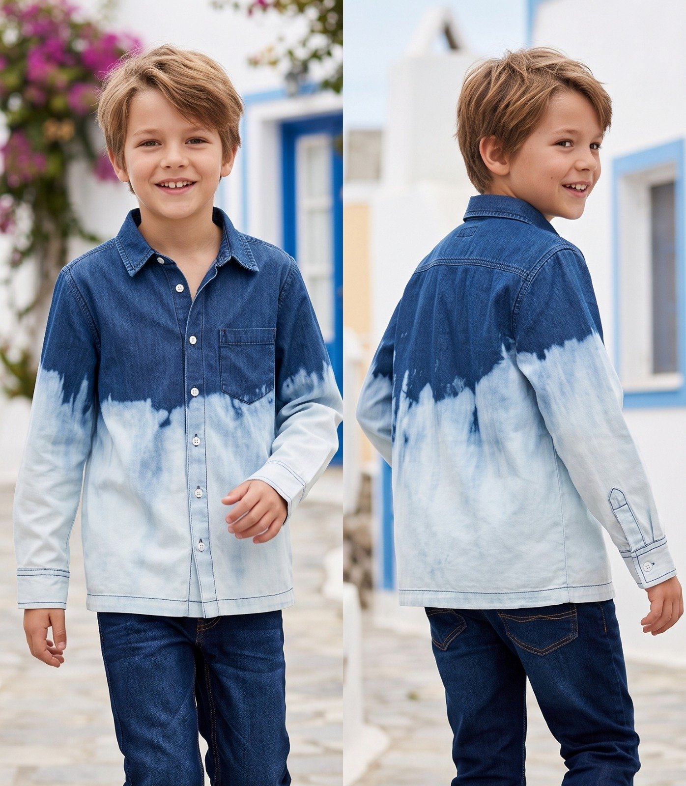 Blue tie-dye long sleeve denim shirt | Raghuvir Lifestyle Blue tie-dye long sleeve denim shirt