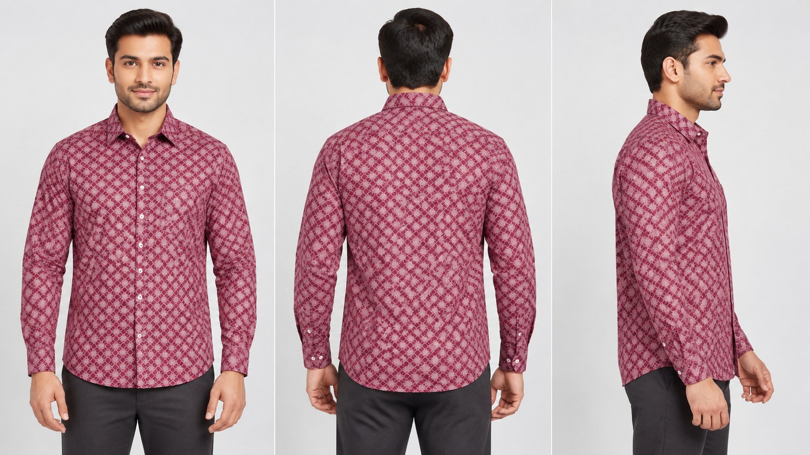 Men’s Pink Fine-Print Long-Sleeve Shirt | Raghuvir Lifestyle Men’s Pink Fine-Print Long-Sleeve Shirt