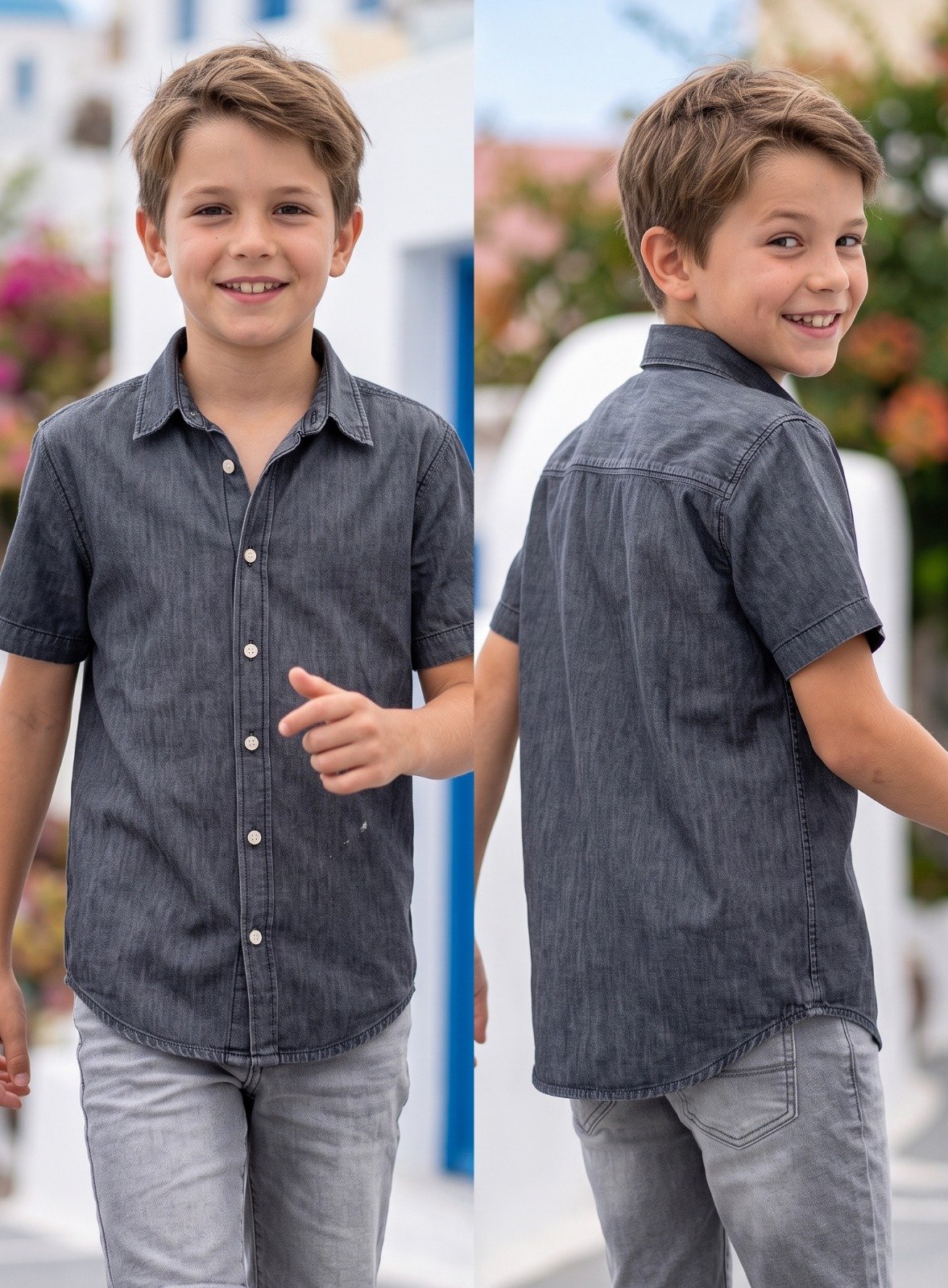 Charcoal short sleeve denim shirt | Raghuvir Lifestyle Charcoal short sleeve denim shirt