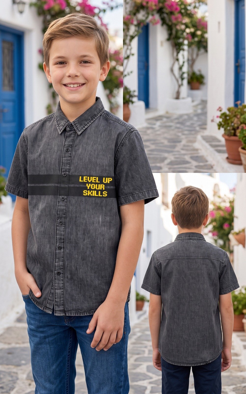 Black denim Level Up Your Skills shirt | Raghuvir Lifestyle Black denim Level Up Your Skills shirt